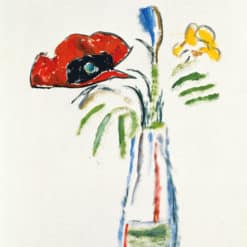 Mohn und Iris in hoher Vase